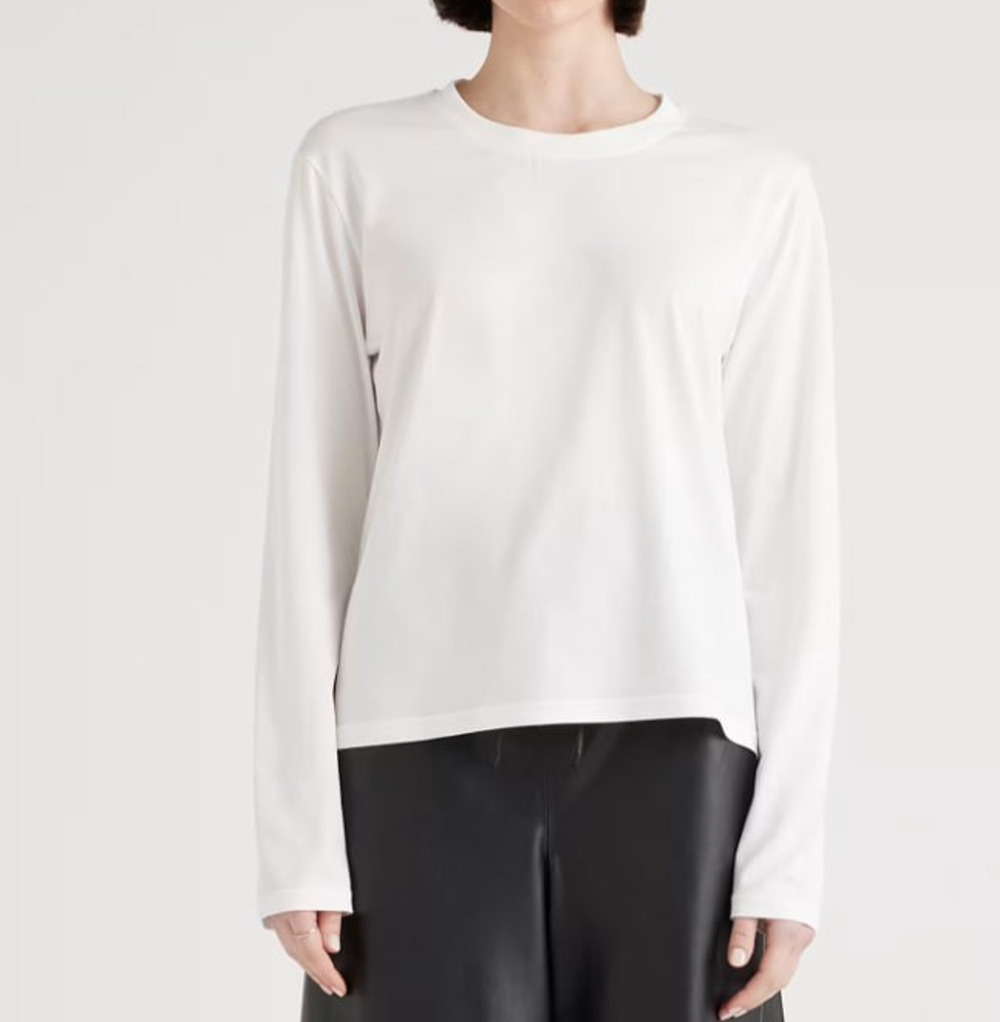 Quince Cotton Modal Relaxed Long Sleeve Top IVORY Minimalist L A011250
